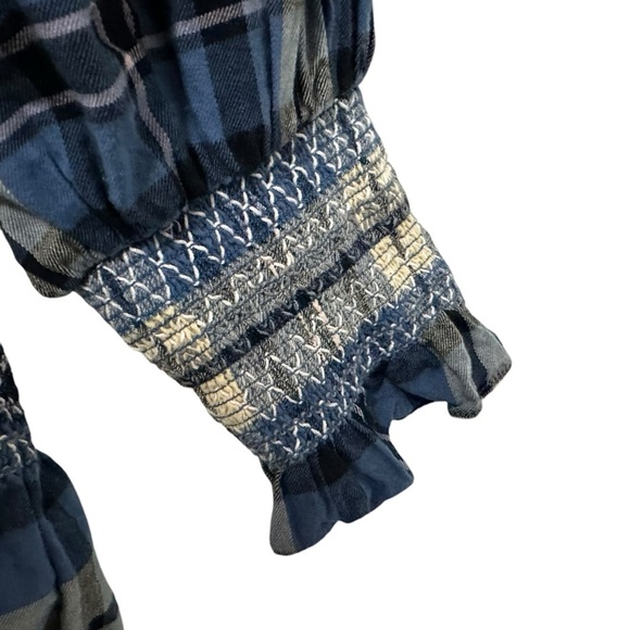 LoveShackFancy Womens Stanley Smocked Plaid Dress Sz P US 00 Blue Denim Skies - Picture 7 of 11